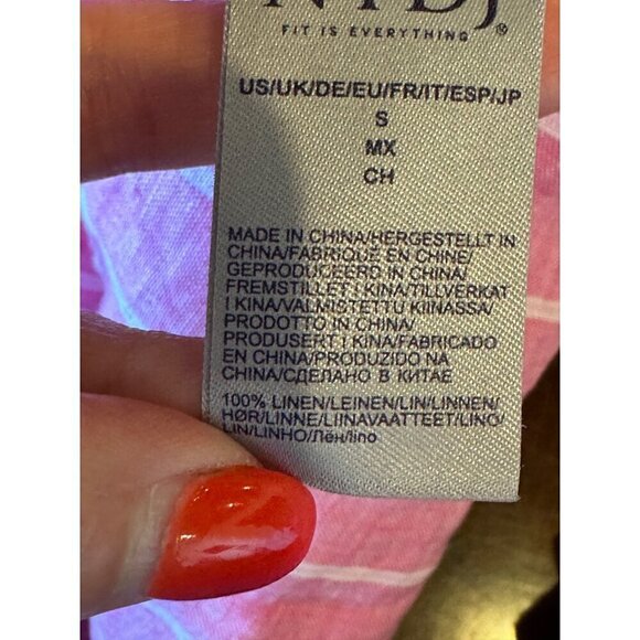 NYDJ Shirt Women Small Pink‎ And White Striped Collared Linen Pullover - Picture 9 of 11